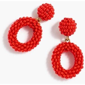 J.Crew Mini Beaded Drop-Hoop Earrings Red NWOT
